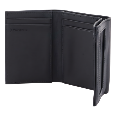 3016-3501 - Cartera Athens Negra de Piel con Compartimento de Micromalla para ID. Doblable en 3 Partes con Divisor de Billetes. Pocket Wallet