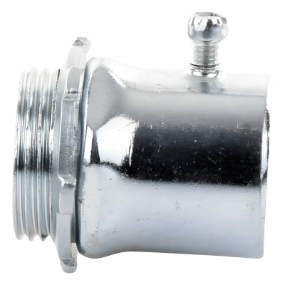 JU-PD-112-CON - Conector 1 1/2" (38mm) pared delgada con tornillo galvanizado etiqueta verde