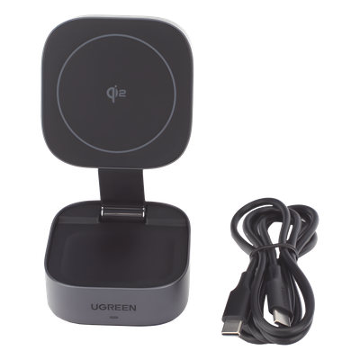 35316 - Ugreen 35316 cargador de dispositivo móvil Auriculares, Smartphone, Reloj inteligente Gris USB Cargador inalámbrico Carga rápida Interior