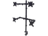 Manhattan Soporte de sobremesa para 4 monitores, pantallas 10"–27", base o abrazadera, Compatibilidad VESA: 75x75 y 100x100 mm (verifique las dimensiones de los cuatro orificios de montaje traseros), carga máxima 8 kg (cada uno), negro Monitor negro