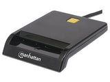Manhattan Lector de tarjetas inteligentes con contacto USB-A, 12 Mbps, tipo fricción, externo, Windows o Mac, cable 105 cm, negro, 3 años de garantía lector de tarjeta inteligente Si 200000 Interior Negro