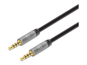 Cable auxiliar de audio Manhattan de 1.5m, 3.5mm, Color Negro, Conector Dorado