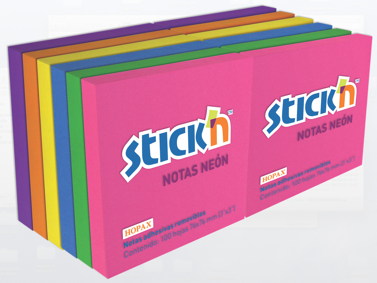 Notas Adhesivas Mae Stickn 3X3 Colores Neón 100H Set 12 Blocks - 21571 FullOffice.com