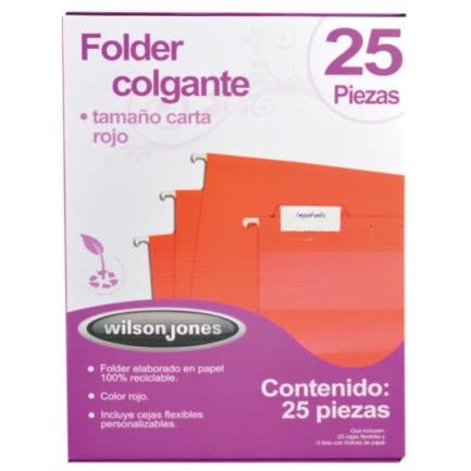 Folder Acco Colgante Carta Color Rojo C/25 Piezas - P3639 FullOffice.com
