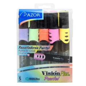 Marcador Resaltador Visión Plus Pastel Redondo Punta Cincel Colores Surtidos C/5 Pzas - 2625P FullOffice.com