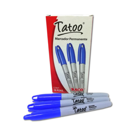 Marcador Baco Tatoo Permanente Punto Fino Color Azul C/10 Pzas - Mr098 FullOffice.com