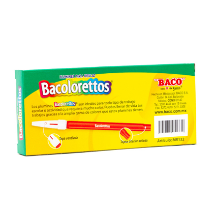 Marcador Baco Plumin Bacoloretto Color Rojo C/12 Pzas - Mr125 FullOffice.com