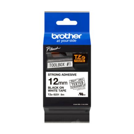 Cinta Brother Tzes231 Laminada Súper Adhesiva Texto Negro Sobre Fondo Blanco 12Mm - Tzes231 FullOffice.com