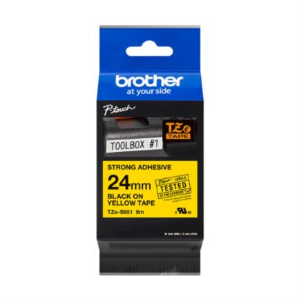 Cinta Brother Tzes651 Laminada Súper Adhesiva Texto Negro Sobre Fondo Amarillo 24Mm - Tzes651 FullOffice.com