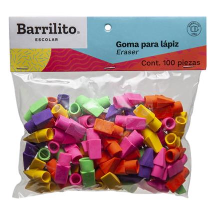 Goma Barrilito Para Lápiz Colores Surtidos Bolsa C/100 Pzas - Go100 FullOffice.com