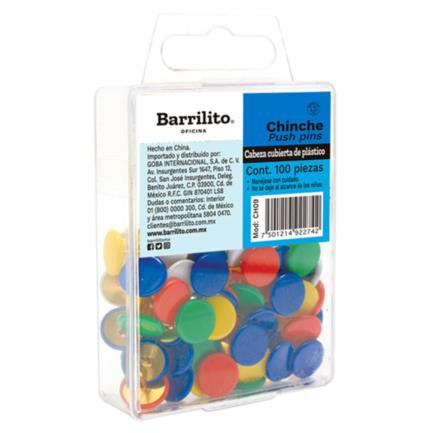 Tachuelas Barrilito Cabeza De Plástico Colores Surtidos C/100 Pzas - Ch09 FullOffice.com