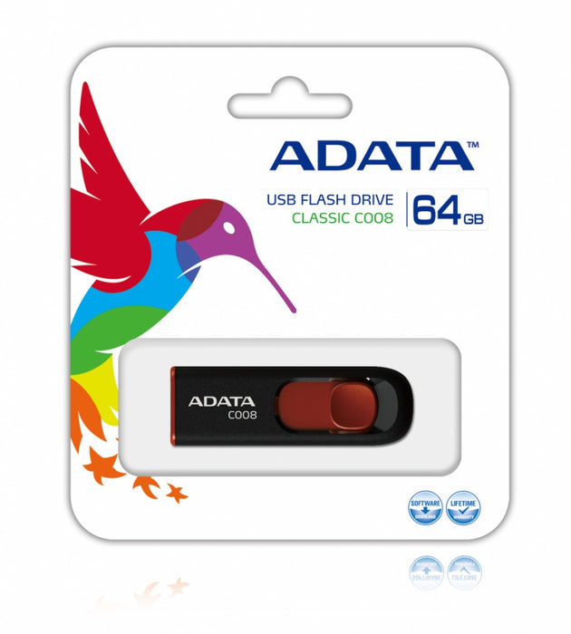 Memoria Usb Adata C008 64 Gb Color Negro-Rojo - Ac008-64G-Rkd