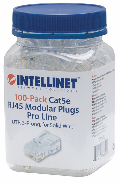 Plug Intellinet Rj45 Cat5E Solido Utp Oro 50 Micras Pro Bote C/100 Pzas - 790512 FullOffice.com