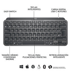 Teclado Estándar Logitech MX Keys, Mini Inalámbrico, Minimalista, Grafito - 920-010476