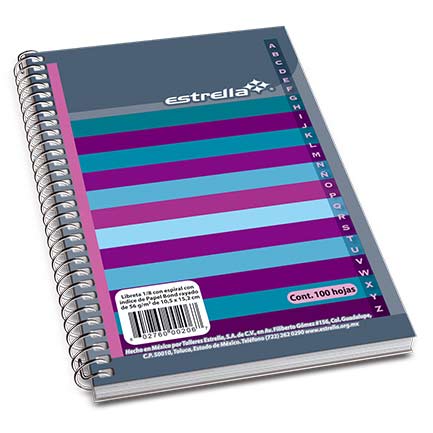 Libreta Estrella 1/8 Espiral Raya C/Indice 100 Hjs - 0206 FullOffice.com