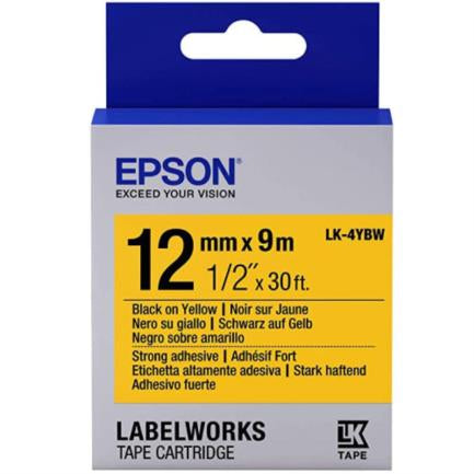 Cinta Epson Labelworks Adhesivo Fuerte 12Mm Negro Sobre Amarillo - Lk-4Ybw FullOffice.com