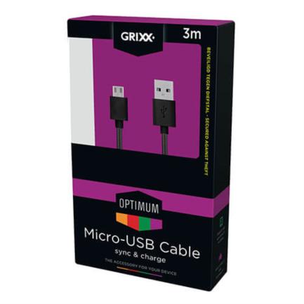 Cable Grixx Micro Usb Nylon 3 M Negro - Grosgcamusbfbk03 FullOffice.com