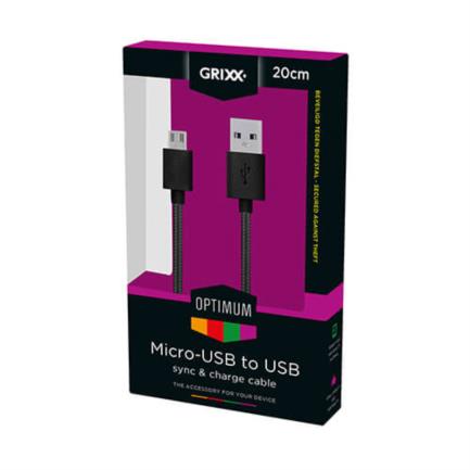 Cable Grixx Micro Usb Nylon 20 Cm Negro - Grosgcamusbfbk04 FullOffice.com