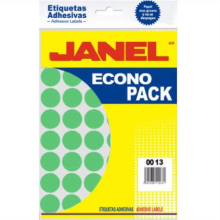 Etiquetas Adhesivas Janel Econopack Fluorescente 00X13Mm Color Verde Sobre C/1120 - E060013213 FullOffice.com