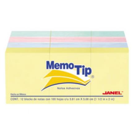 Notas Adhesivas Janel Memo Tip Pastel 1.5"X2" 4 Colores Paquete C/12 - 6560102296