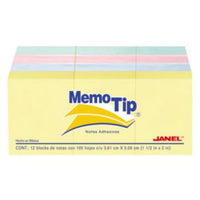 Notas Adhesivas Janel Memo Tip Pastel 1.5"X2" 4 Colores Paquete C/12 - 6560102296
