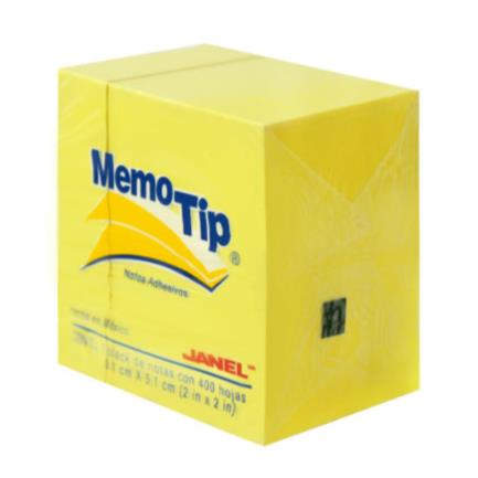 Notas Adhesivas Janel Memo Tip Mini Cubo 2X2 Color Amarillo C/400 Hojas - 6590202204 FullOffice.com