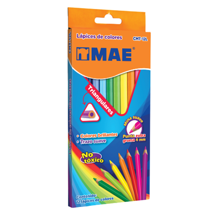 Colores Mae Cmt-12L Triangulares Largos Mina C/12 Pzas - Cmt-12L FullOffice.com