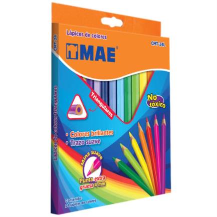 Colores Mae Cmt-24L Triangulares Largos C/24 Pzas - Cmt-24L FullOffice.com