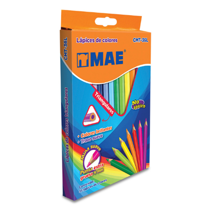 Colores Mae Cmt-36L Triangulares Largos Caja C/36 Pzas - Cmt-36L FullOffice.com