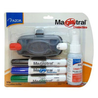 Estuche C/4 Marcadores Magistral Didáctico P/Pizarrón Blanco Colores Surtidos C/Borrador+Limpiador - 8350-K FullOffice.com