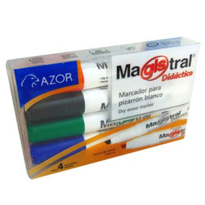 Marcador Magistral Didáctico Pizarrón Blanco Colores Surtidos C/4 Pzas - 8354 FullOffice.com