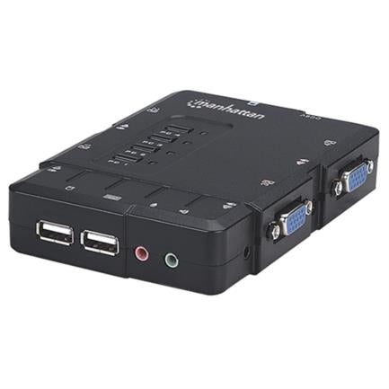 Switch Kvm Manhattan Compacto 4 Puertos Desktop Usb 4:1 Cables+Audio Color Negro - 151269 FullOffice.com