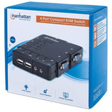 Switch Kvm Manhattan Compacto 4 Puertos Desktop Usb 4:1 Cables+Audio Color Negro - 151269 FullOffice.com