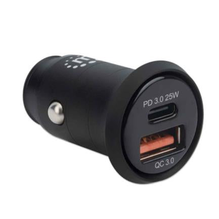 Mini Cargador Usb Manhattan Auto Pd 2 Puertos Usb-C/Usb-A 25W Color Negro - 102414 FullOffice.com