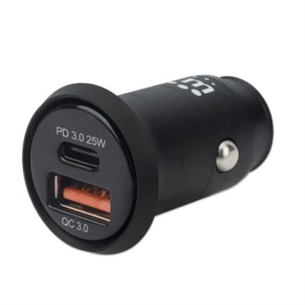 Mini Cargador Usb Manhattan Auto Pd 2 Puertos Usb-C/Usb-A 25W Color Negro - 102414 FullOffice.com