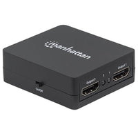 Manhattan Splitter HDMI de 2 puertos, 1080p, negro, duplica la salida de 1 fuente HDMI a 2 pantallas (misma señal en ambas), alimentación por USB-A (cable incluido 0,7 m), garantía 3 años divisores de vídeo HDMI 2x HDMI 1.3b 3