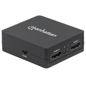 Manhattan Splitter HDMI de 2 puertos, 1080p, negro, duplica la salida de 1 fuente HDMI a 2 pantallas (misma señal en ambas), alimentación por USB-A (cable incluido 0,7 m), garantía 3 años divisores de vídeo HDMI 2x HDMI 1.3b 3