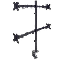 Manhattan Soporte de sobremesa para 4 monitores, pantallas 10"–27", base o abrazadera, Compatibilidad VESA: 75x75 y 100x100 mm (verifique las dimensiones de los cuatro orificios de montaje traseros), carga máxima 8 kg (cada uno), negro Monitor negro