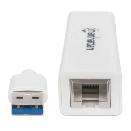 Adaptador Manhattan Súper Velocidad USB 3.0 a RJ-45 GB Ethernet Color Blanco - MANHATTAN - TARJETAS - FullOffice.com
