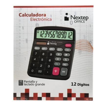 Calculadora Nextep 12 Dígitos Pantalla Grande Escritorio Batería/Solar - Ne-189 FullOffice.com