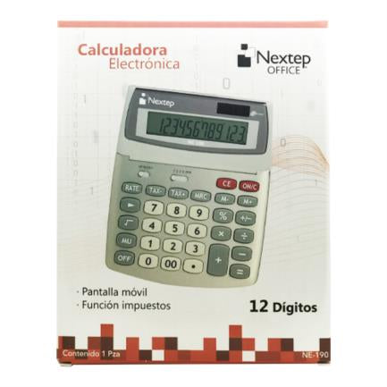 Calculadora Nextep 12 Dígitos Escritorio Función Impuestos Solar/Batería - Ne-190 FullOffice.com