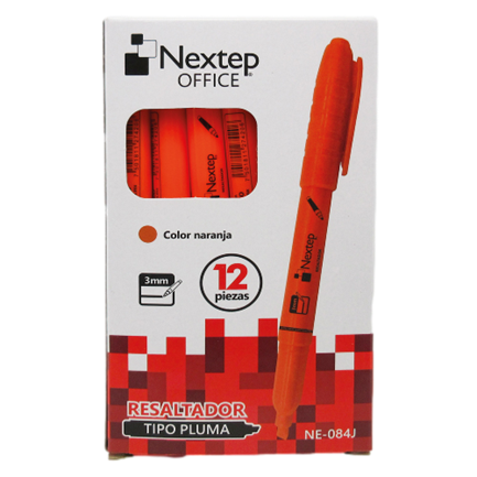 Marcador Nextep Resaltador Tipo Pluma Color Naranja C/12 Pzas FullOffice.com