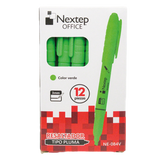 Marcador Nextep Resaltador Tipo Pluma Color Verde C/12 Pzas FullOffice.com