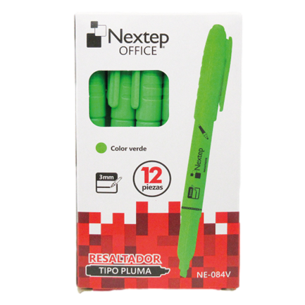Marcador Nextep Resaltador Tipo Pluma Color Verde C/12 Pzas FullOffice.com