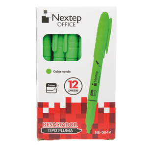 Marcador Nextep Resaltador Tipo Pluma Color Verde C/12 Pzas FullOffice.com