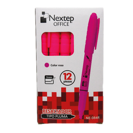 Marcador Nextep Resaltador Tipo Pluma Color Rosa C/12 Pzas FullOffice.com