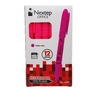 Marcador Nextep Resaltador Tipo Pluma Color Rosa C/12 Pzas FullOffice.com