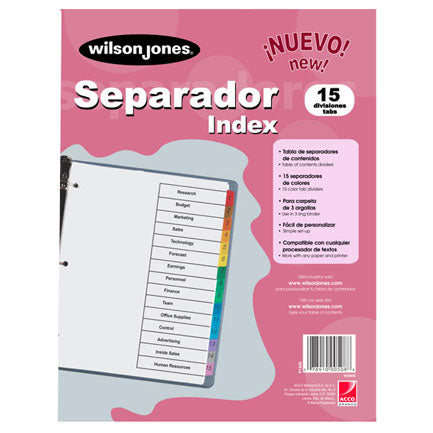 Separador Wilson Jones 15 Divisiones Economico - P1365 FullOffice.com