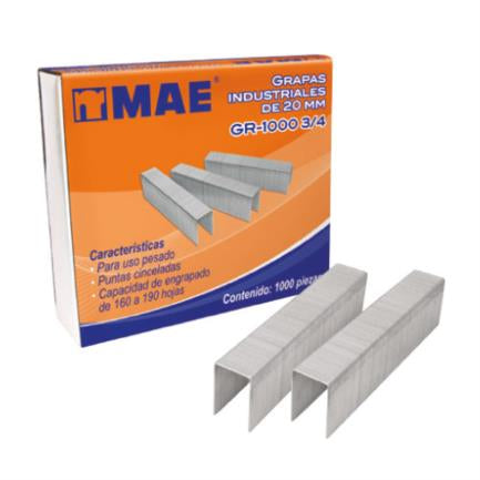 Grapas Mae Industriales Uso Pesado No. 3/4 Engrapa 160 A 190 Hojas Caja C/1000 - Gr-1000 #  3/4 FullOffice.com