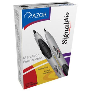 Marcador Permanente Signal Dúo Punta Fina/Ultrafina Color Negro C/12 Pzas - 3300Ne FullOffice.com